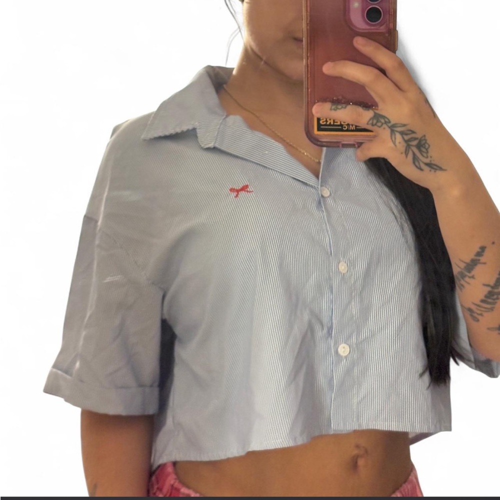 Women's Blue Cropped Shirt
